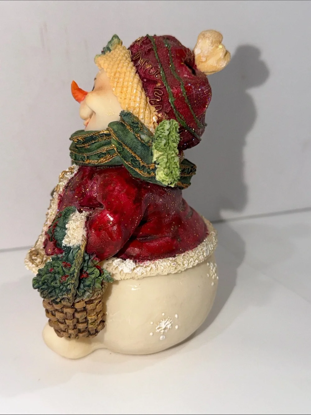 Vintage 2002 Don Mechanic Snow Folk Figurine Snowman Shovel Basket Christmas